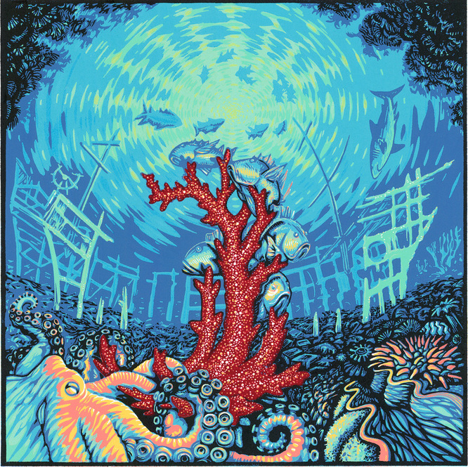 Coral Reef — linoleum print by Patrick Simon